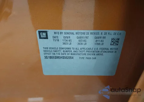 2017 Chevrolet Cruze Lt Auto z USA, uszkodzony, nr VIN 3G1BE6SM0HS562054